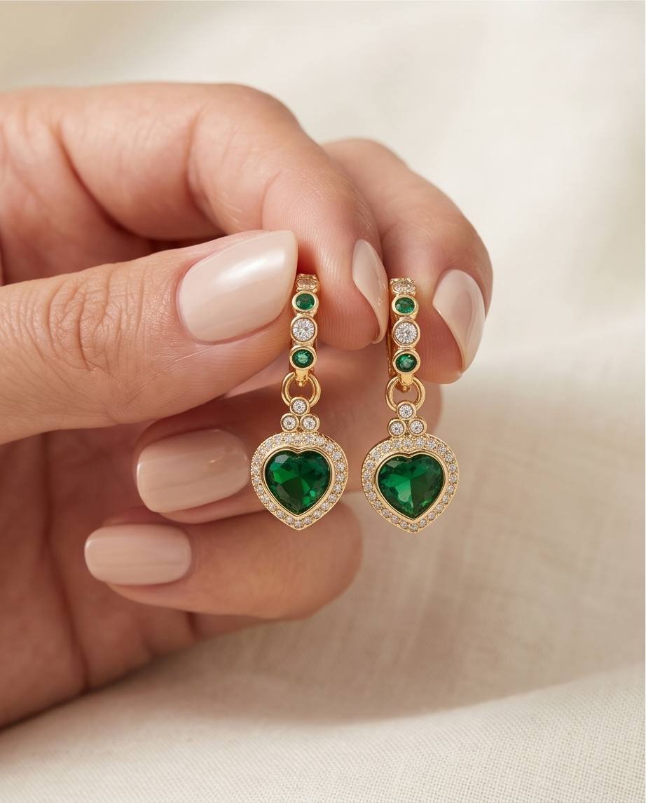 Bomb Party USA™ Drops of Shimmer Earrings – Lab-Created Emerald Heart Drops